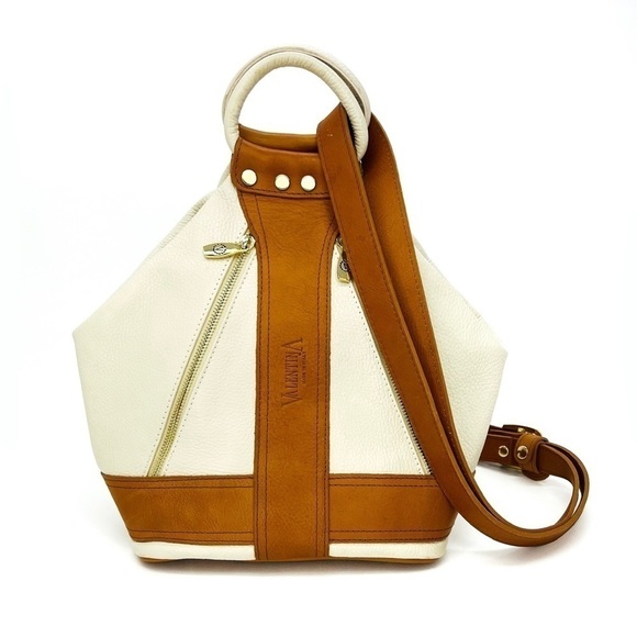 Valentina Covetable Sling Backpack Ivory Brown Leather Bag Handbag